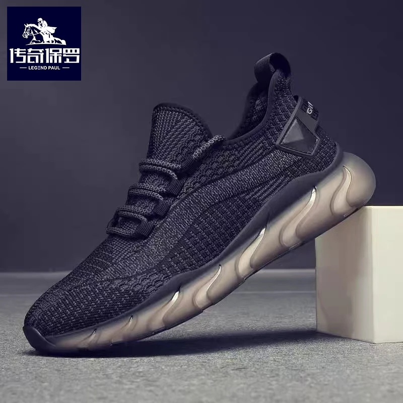 传奇保罗秋季休闲飞织跑鞋透气男士网面椰子运动时尚百搭休闲鞋潮