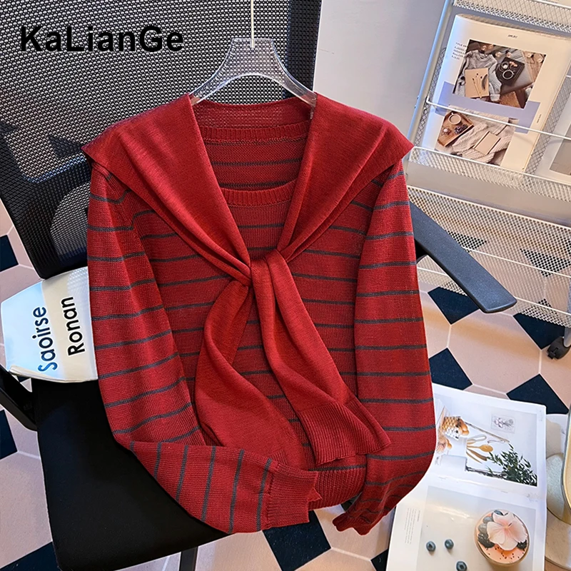 卡莲格/小坎肩女针织长袖T恤女秋季2025款条纹撞色披肩两件套上衣