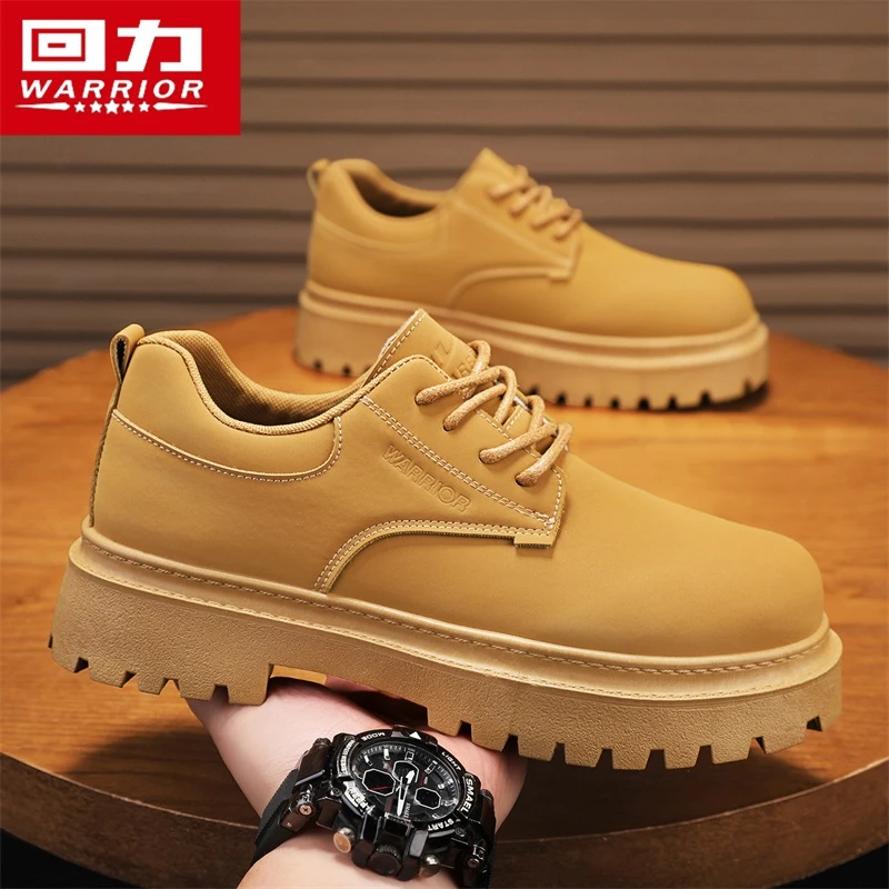 回力男鞋秋季新款圆头素面马丁靴百搭防水厚底增高时尚休闲靴潮鞋