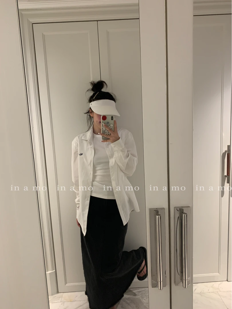 in a mo【不加班】做旧黑复古显瘦开叉牛仔半身裙