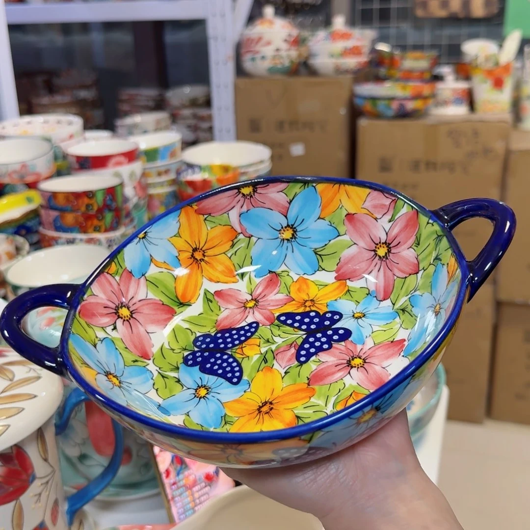 瓷片7英寸双耳异形盘一只