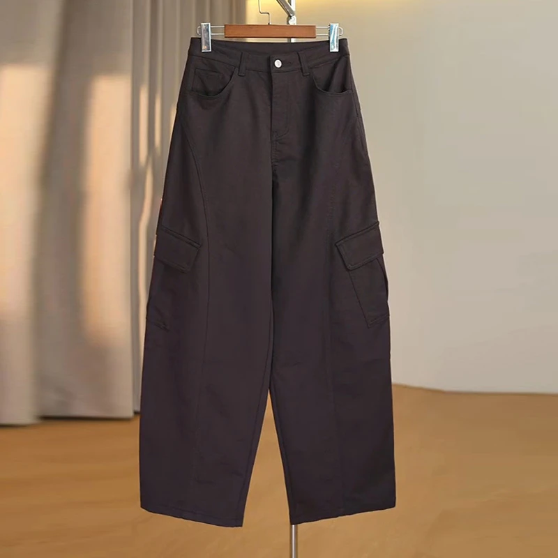 咖色美式弯刀工装裤女春秋季2025新款休闲直筒宽松垂感阔腿香蕉裤