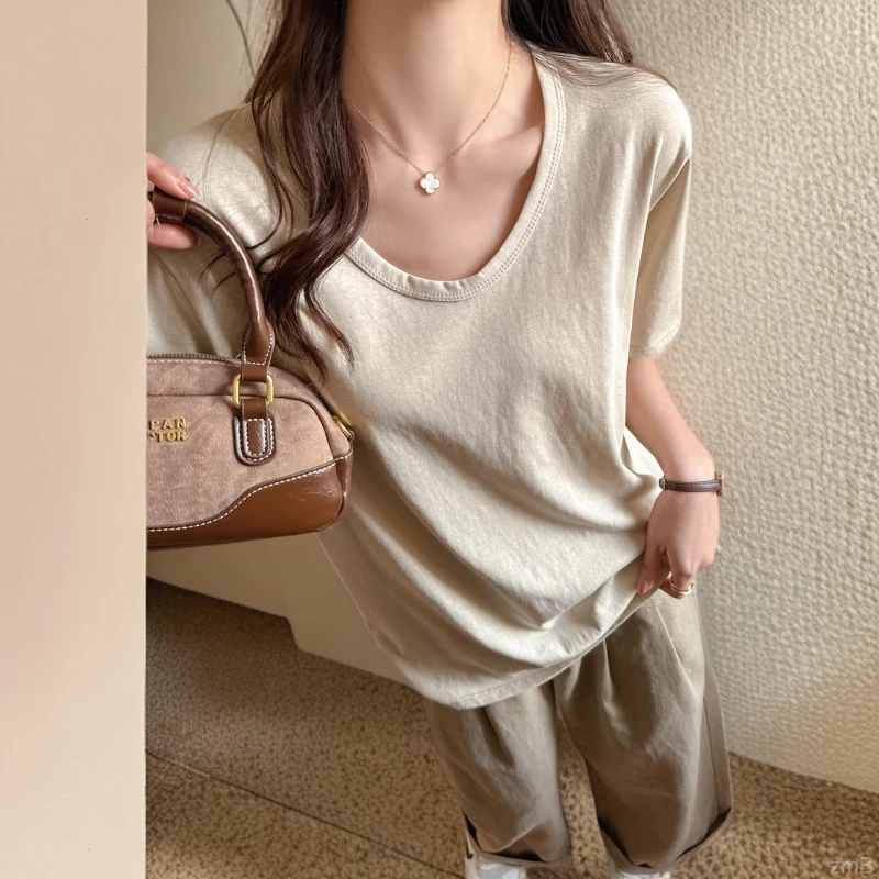 基础高级感上衣显瘦韩慵懒宽松t恤女夏严选遮肉款短袖百搭系纯色