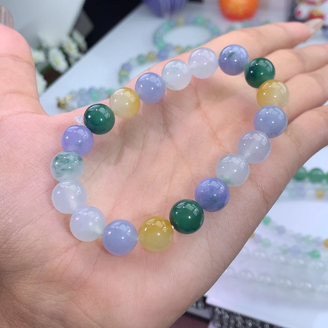 翡翠未镶嵌手链46号 冰飘花多宝手串