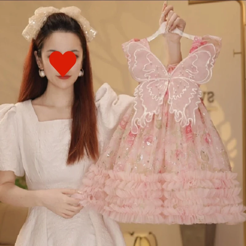 6Y191夏装女童连衣裙蝴蝶翅膀凸凸裙小女孩洋气公主裙六一服装