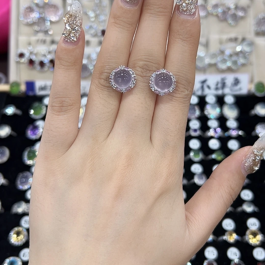 萤石银S925镶嵌耳钉