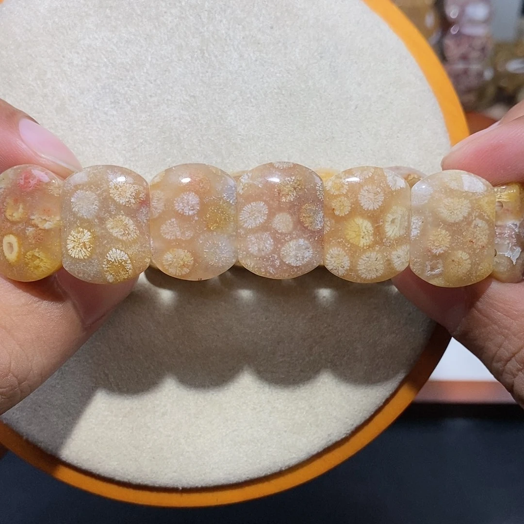 硅化珊瑚（珊瑚玉）手串未镶嵌水彩皮花44