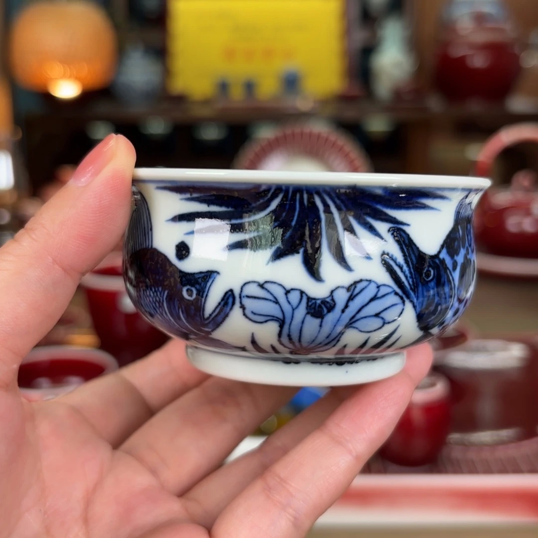 闻轩坊柴窑 仿明鱼藻儒士杯