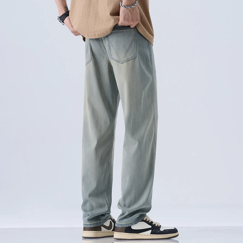 69%莱赛尔天丝夏季牛仔男夏季轻薄宽松直筒绵柔潮流百搭大码男士