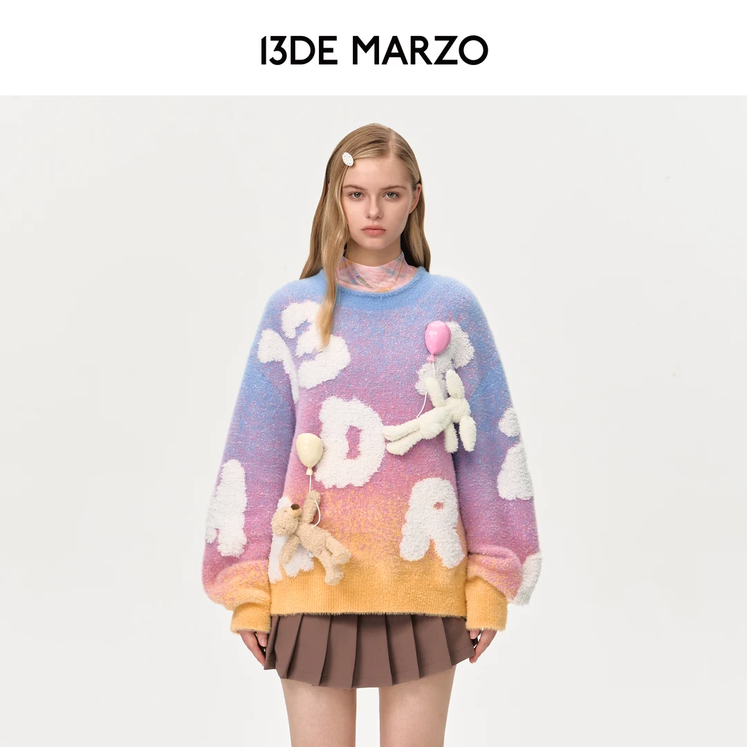 13DE MARZO男女同款 早秋新款漂浮气球玩偶针织衫时尚圆领毛衣