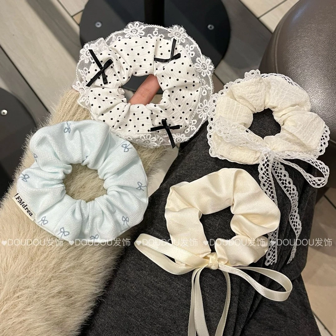 韩系大肠碎花发圈蕾丝飘带蝴蝶结高级头绳马尾发绳少女发饰头发