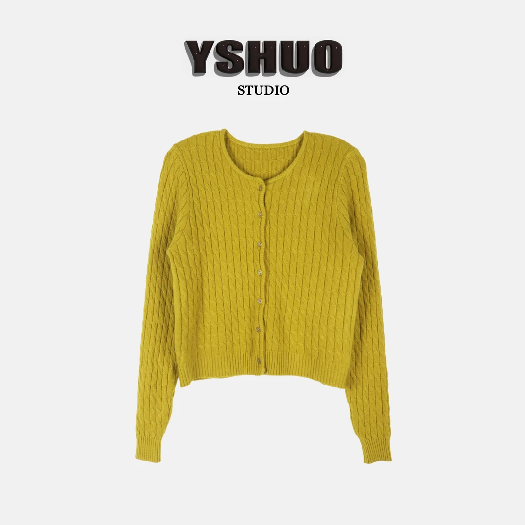 YSHUO【舒适回归】小麻花针织开衫圆领显瘦百搭纯色简约上衣 25576