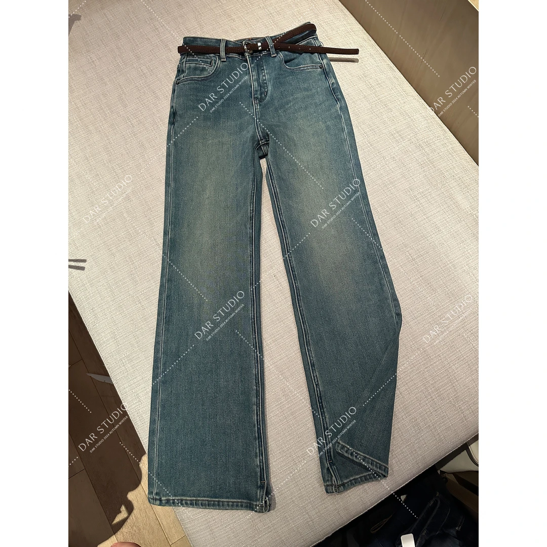 DAR STUDIO 2025冬季新款腰带微喇牛仔裤