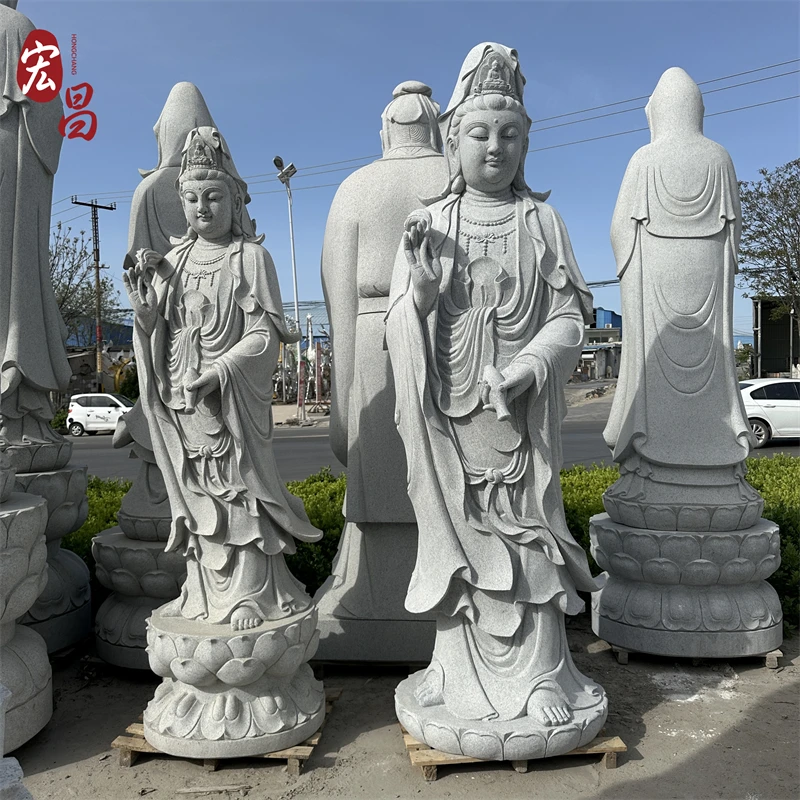 花岗岩石雕 观音菩萨高2米 寺庙寺院户外供奉观世音滴水观音摆件