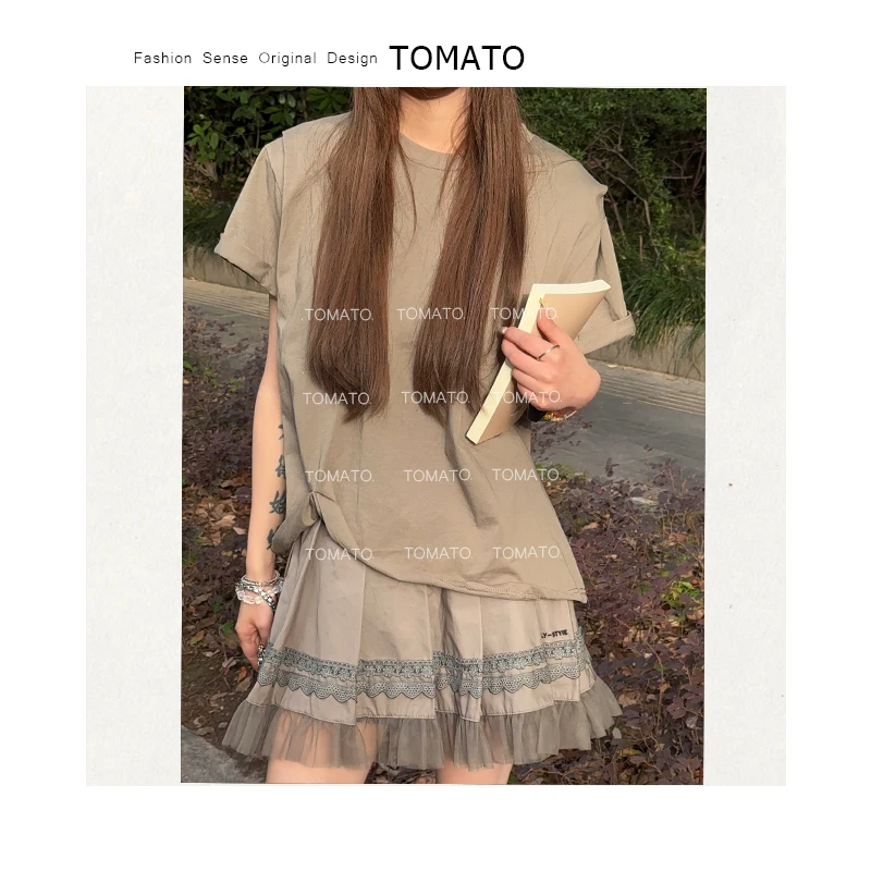 【TomaTo】恋忆 夏季欧系纯色净版圆领打底百搭气质短袖C25T050605