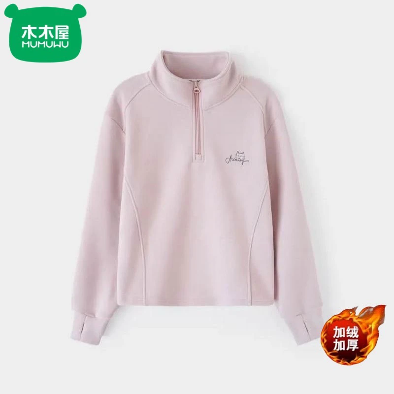 女童秋冬德绒卫衣加绒加厚休闲女宝宝半高领时尚洋气长袖保暖上衣