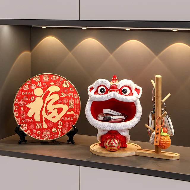 国潮醒狮入户门口钥匙收纳玄关装饰摆件客厅轻奢高档乔迁新居礼品