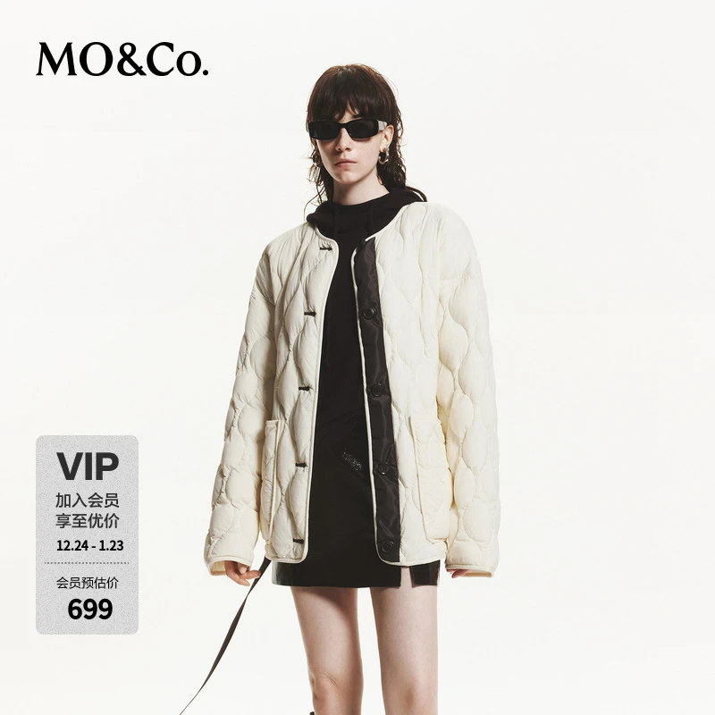 MOCO秋90%鸭绒羽绒服开叉廓形飘带肌理感外套MBD3EIN003