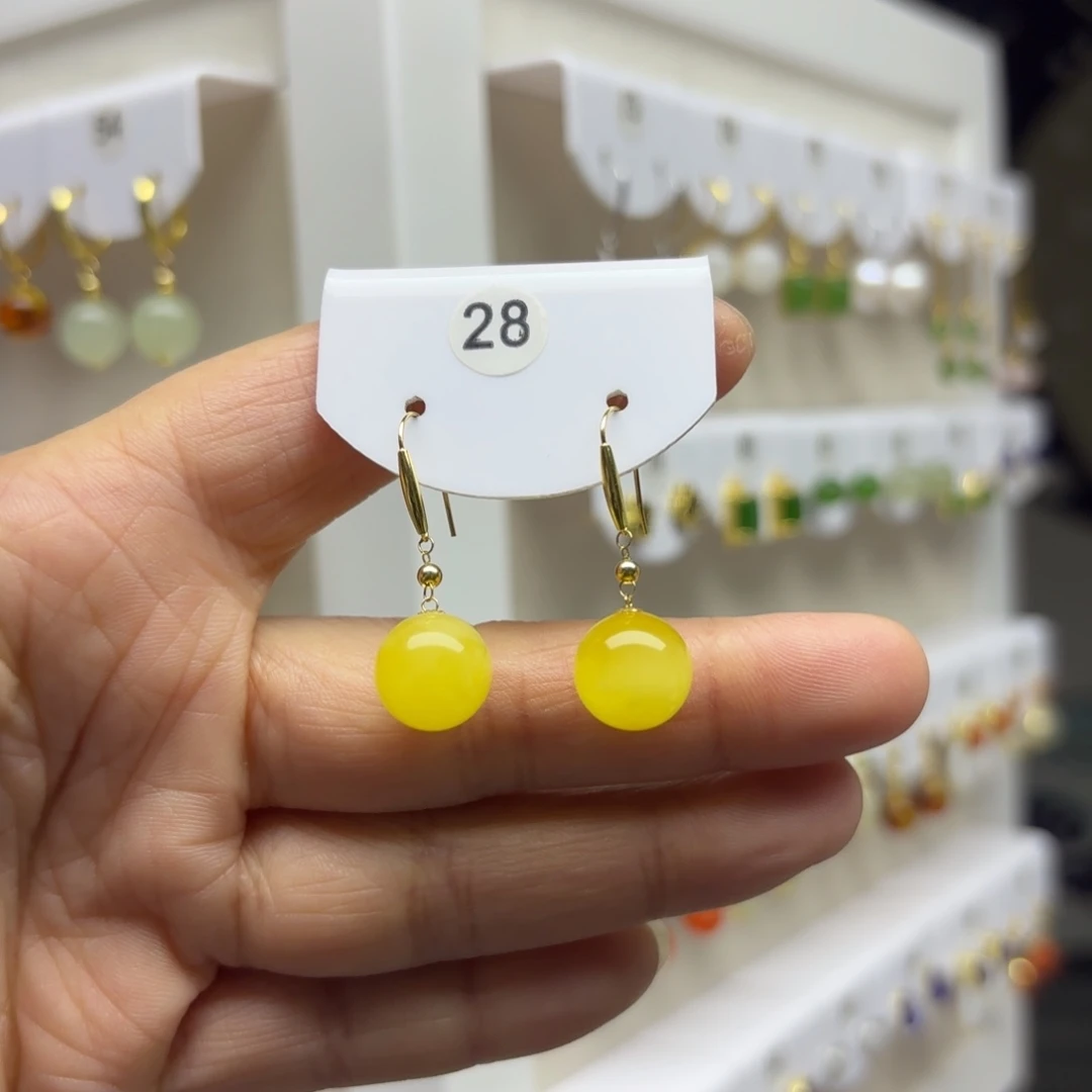 蜜蜡18K金镶嵌耳饰