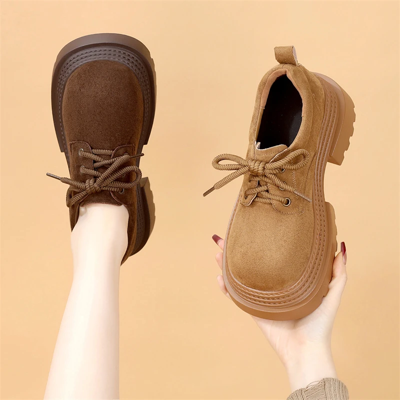 复古英伦风松糕底乐福鞋女2025年春季新款系带增高显脚小时尚单鞋