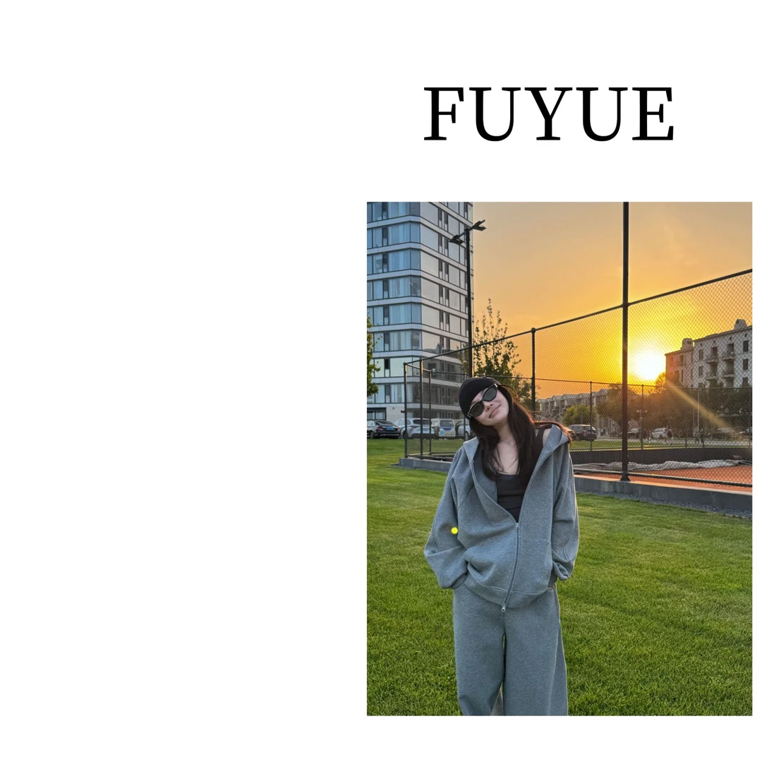 FUYUE赴约 品质灰色连帽卫衣运动时尚休闲百搭宽松纯色秋冬韩版