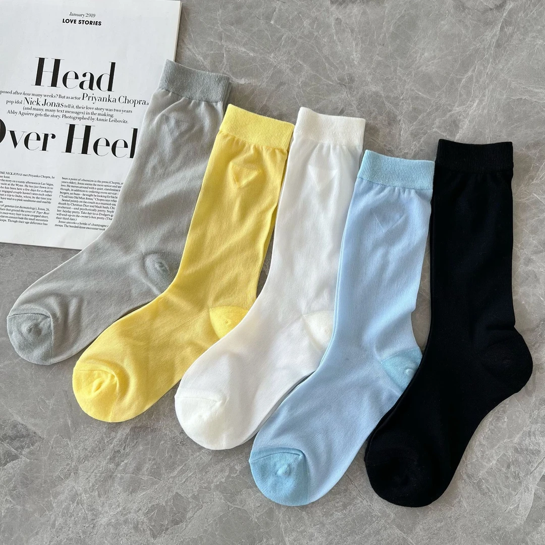 网纱袜子夏季透气薄丝个性三角标女袜凉感高品质堆堆糖果色亮丝袜