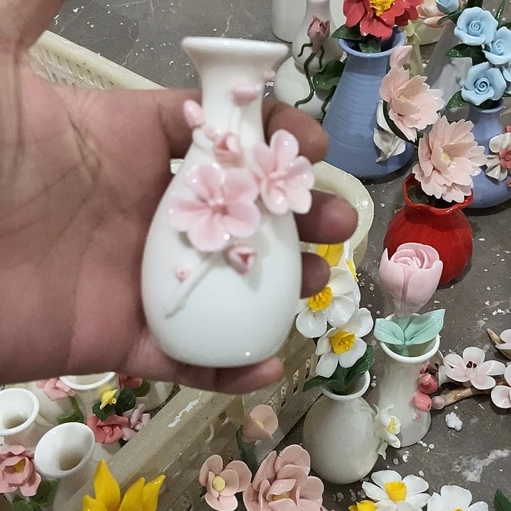 瓷片纯手工陶瓷花摆件