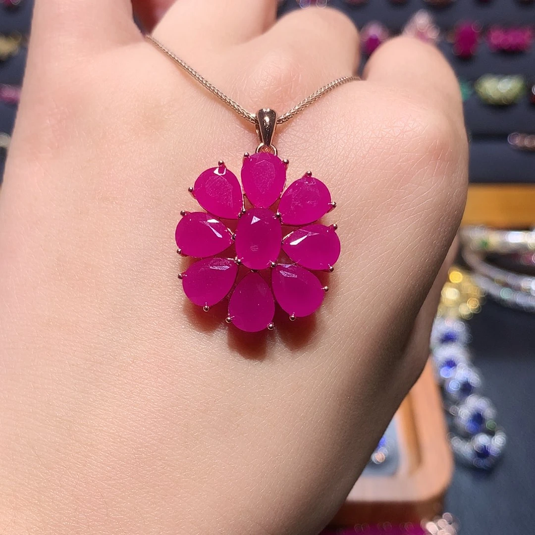 百****红宝石吊坠(赠链)银S925镶嵌