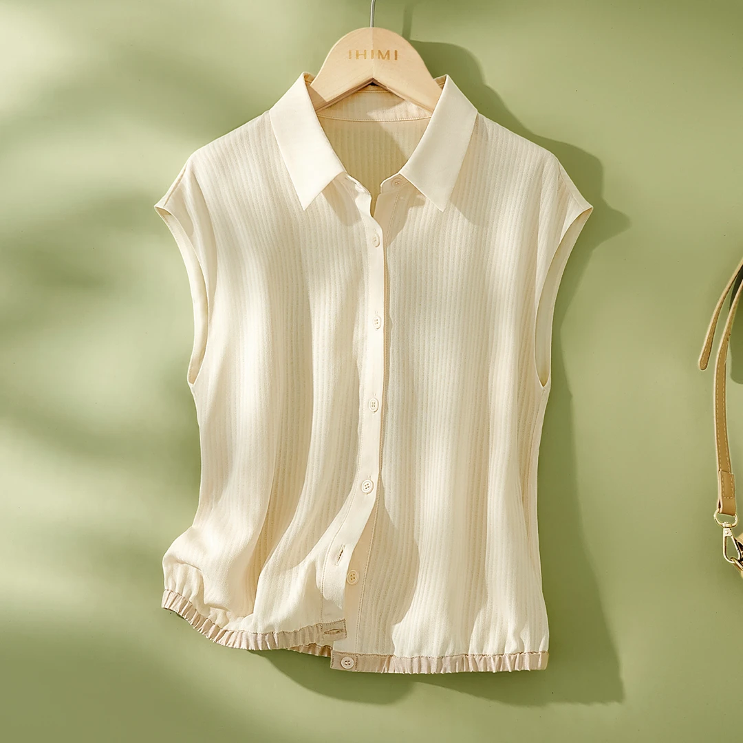 IHIMI/海谧2025年夏季新款女装时尚百搭撞色条纹气质薄款衬衫B003