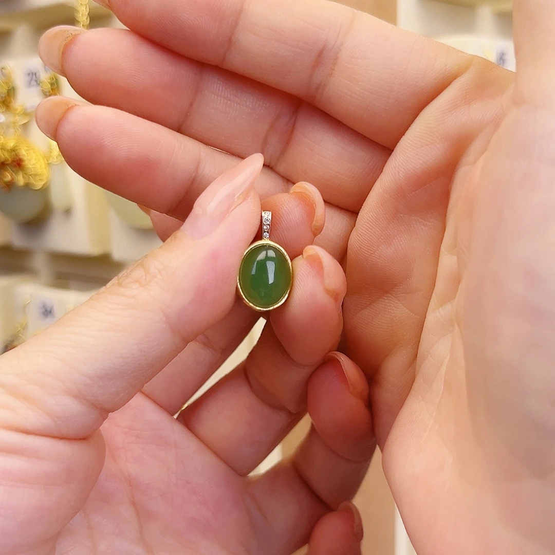 和田玉银S925镀金镶嵌颈饰