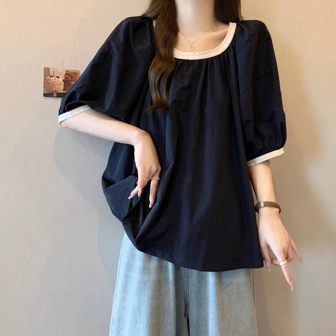 大码女装胖mm2025新款夏季遮肉显瘦泡泡袖衬衫法式洋气娃娃衫上衣