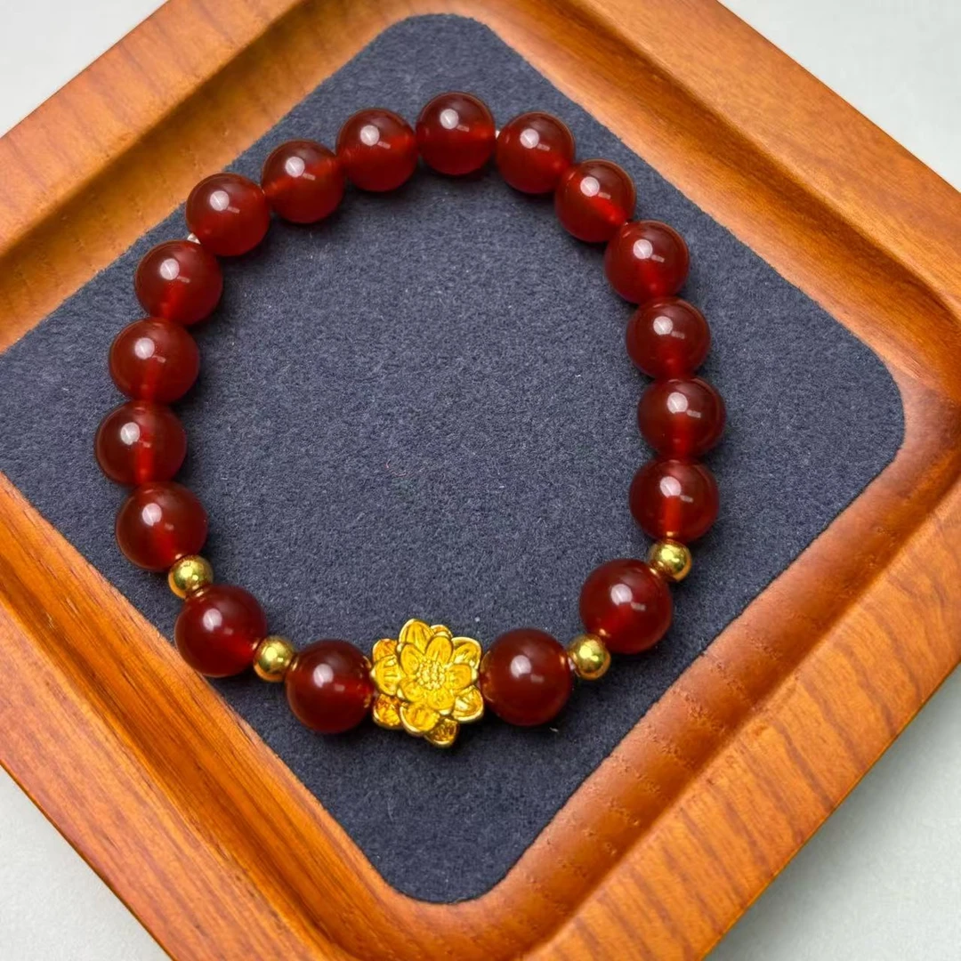 足金999好运连连红玛瑙莲花手串WH1233