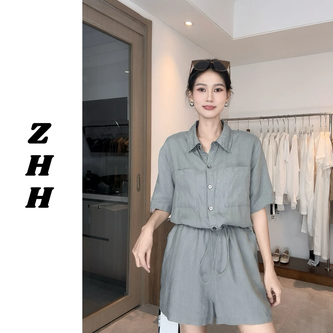 【ZHH】纯亚麻夏季显瘦时尚休闲百搭气质宽松设计感连体短裤202512