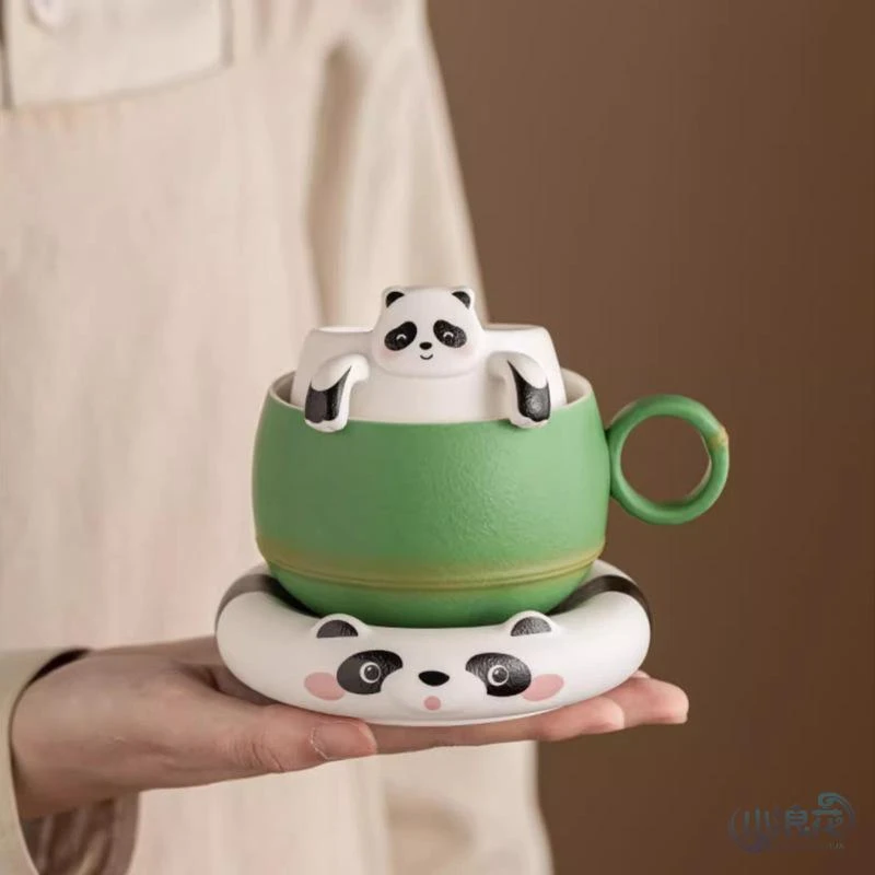 熊猫马克杯陶瓷茶杯茶水分离杯子办公室水杯泡茶杯咖啡杯礼物GWJ