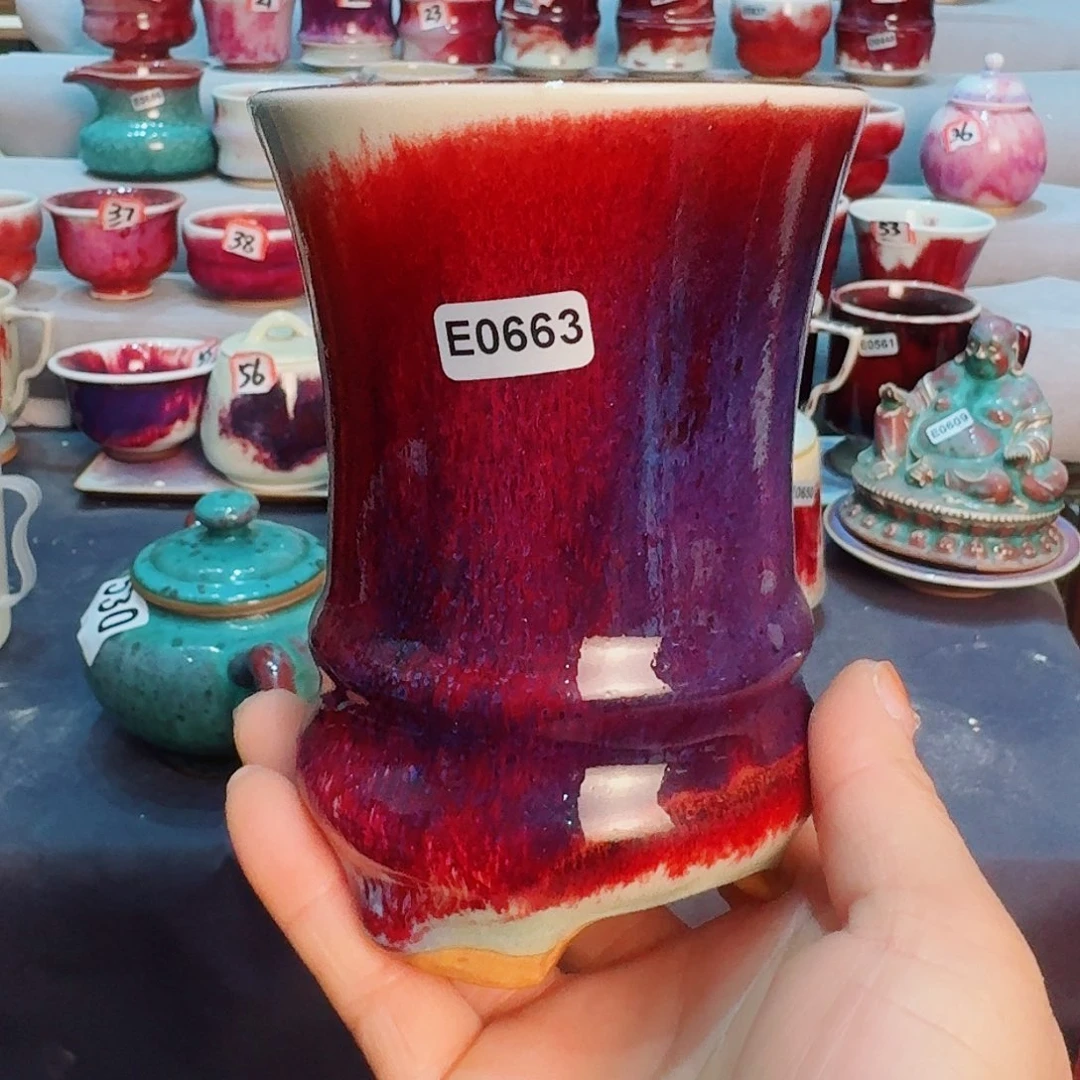 瓷片微瑕钧瓷主人杯摆件工艺品