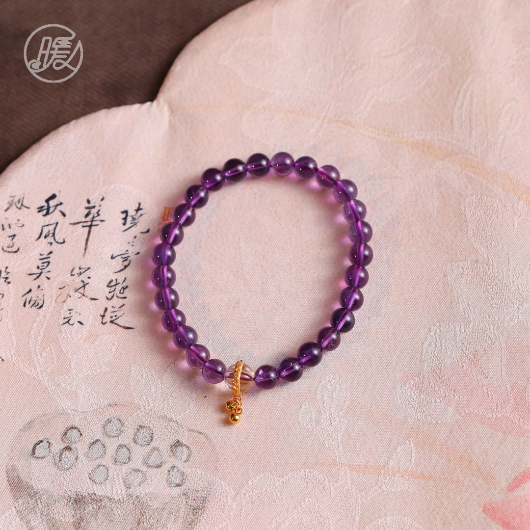 单圈紫水晶手串6mm搭配南瓜路路通小樱桃吊坠F5698多样性发一