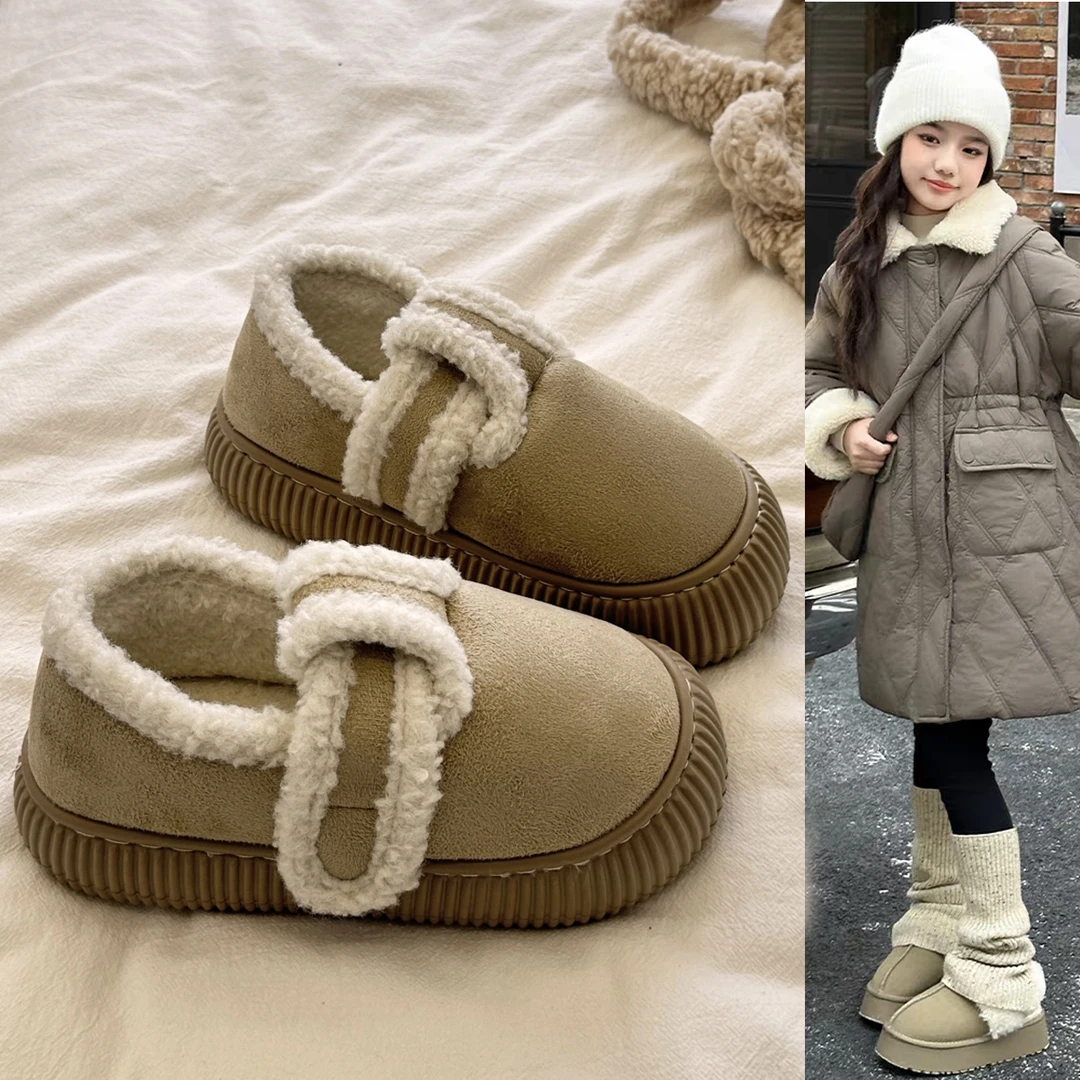 中大童女厚底加绒面包鞋2025秋冬新款儿童东北软底外穿保暖棉鞋