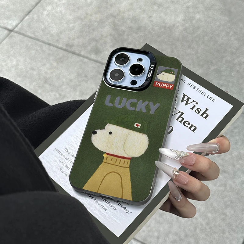 军绿高领毛衣小狗适用苹果17PRO手机壳华为P70保护套16PROMAX复古