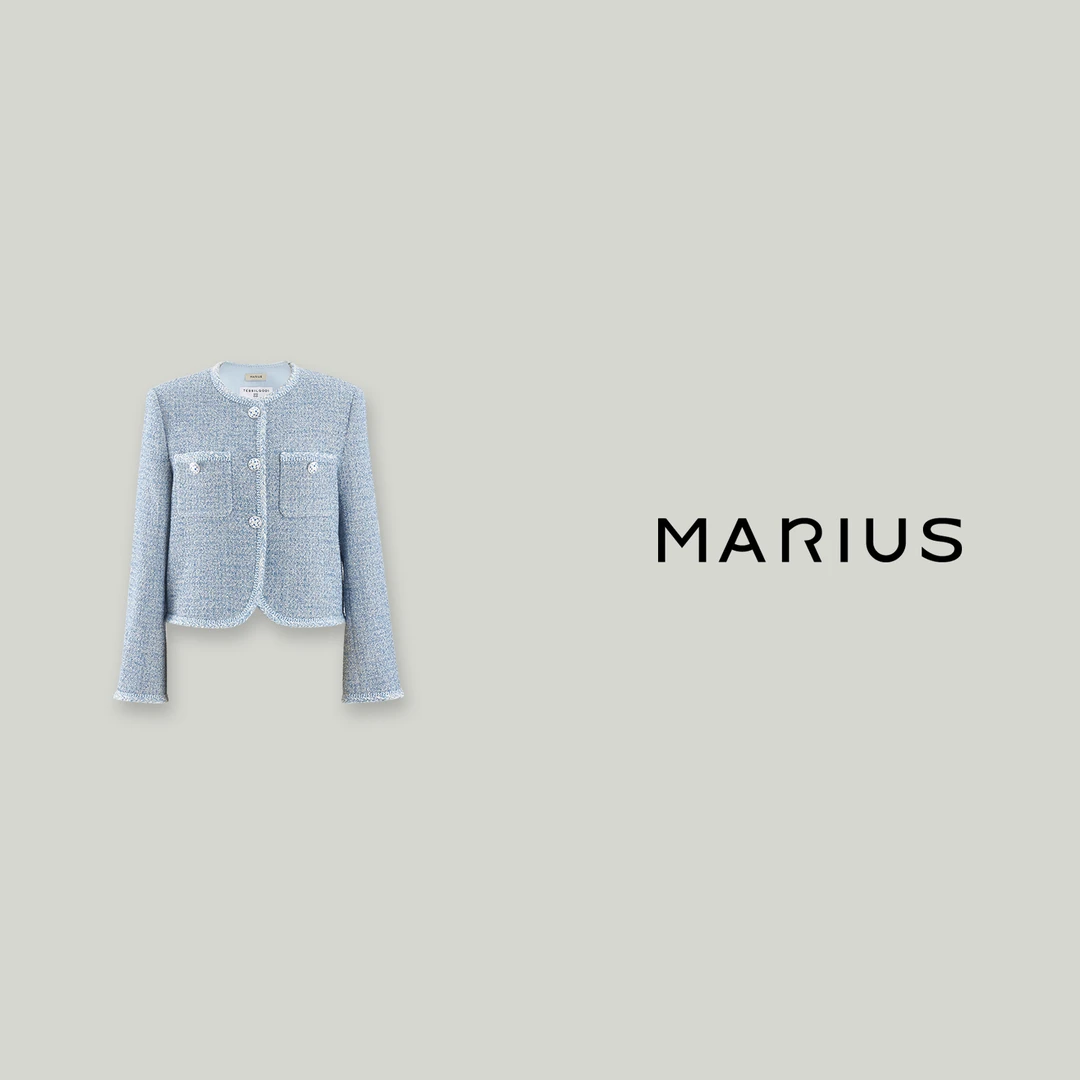 MARIUS时尚冰川色系粗花呢麻花辫棋盘格纹小香风气质外套