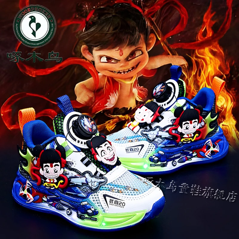 啄木鸟哪吒男童鞋夏季新款网面透气儿童单网鞋男孩跑步老爹运动鞋