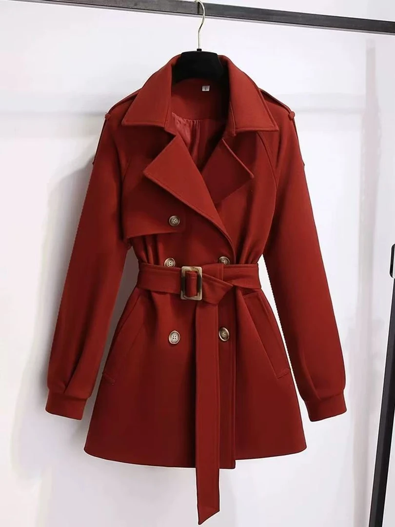 93248#时尚双排扣显瘦休闲风衣外套【衣长73】B10