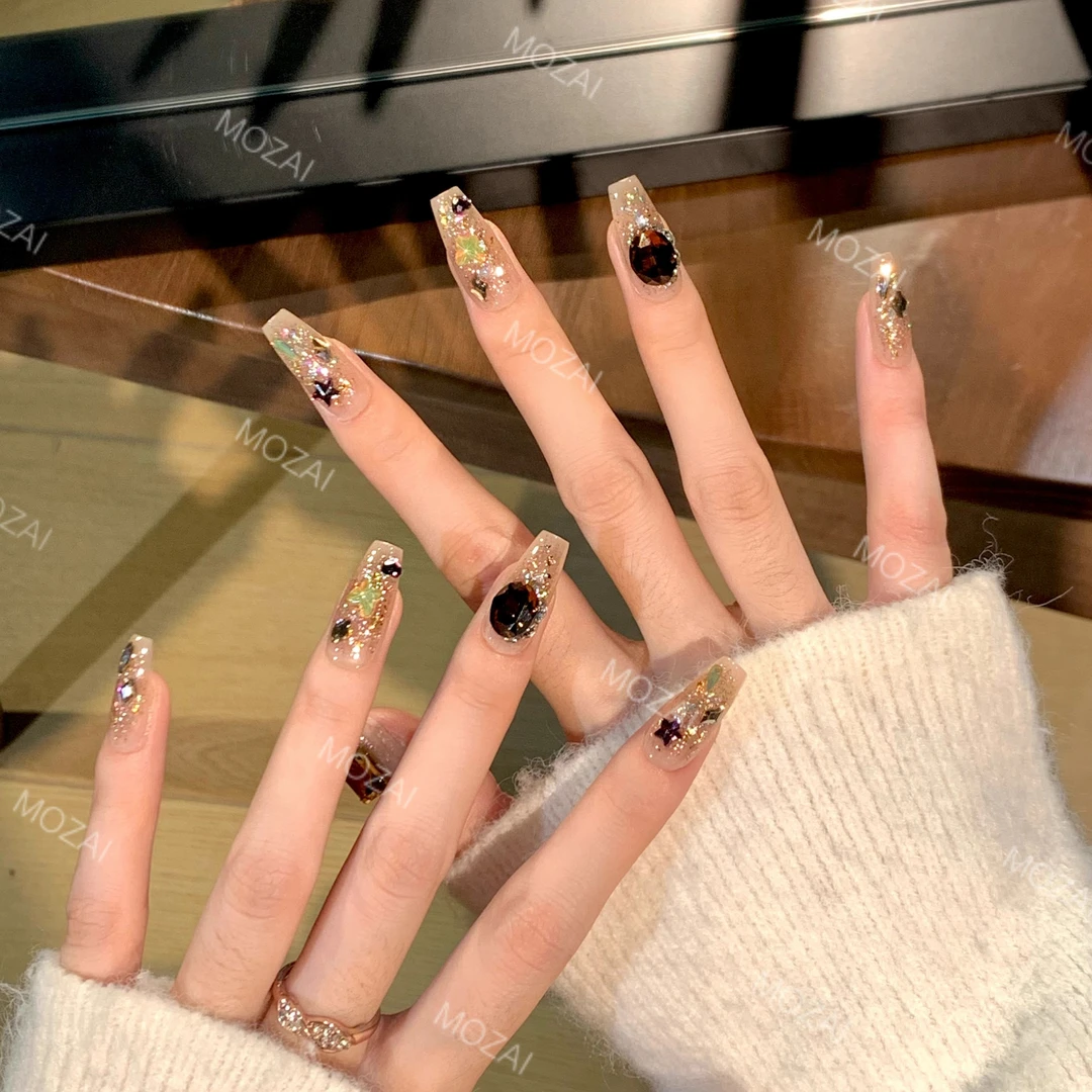 茉哉KK【茶系千金】纯手工定制美甲拆卸穿戴甲A1566/A1567/A1568