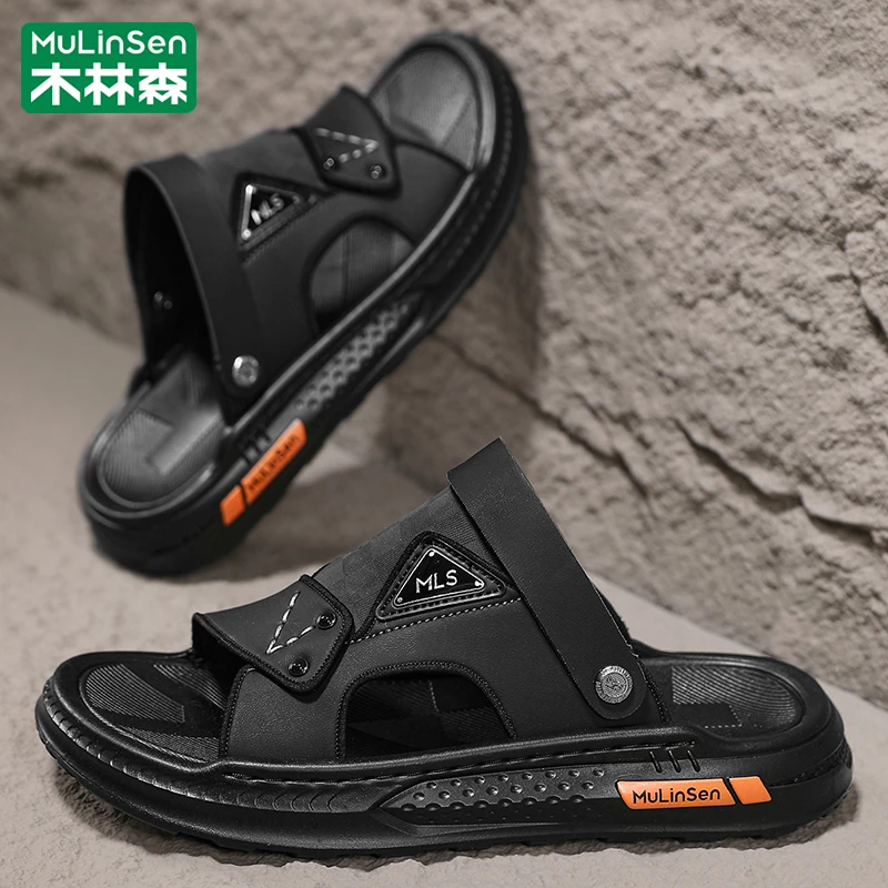 木林森一字拖男夏季透气凉鞋百搭外穿两用凉拖防滑耐磨开车沙滩鞋
