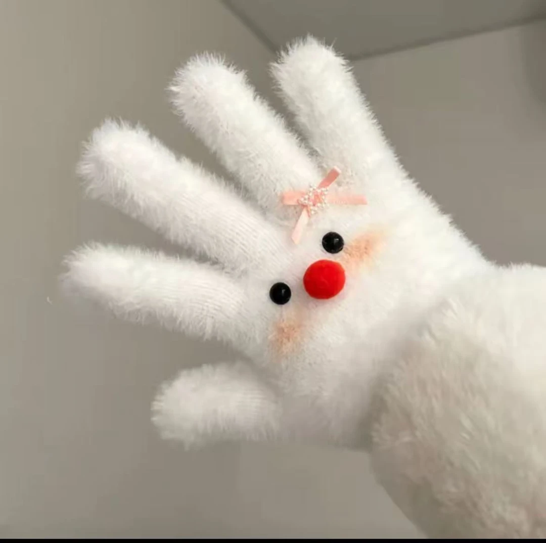 可爱星星毛绒手套冬季骑车保暖防寒针织手套韩系可爱氛围感毛绒绒