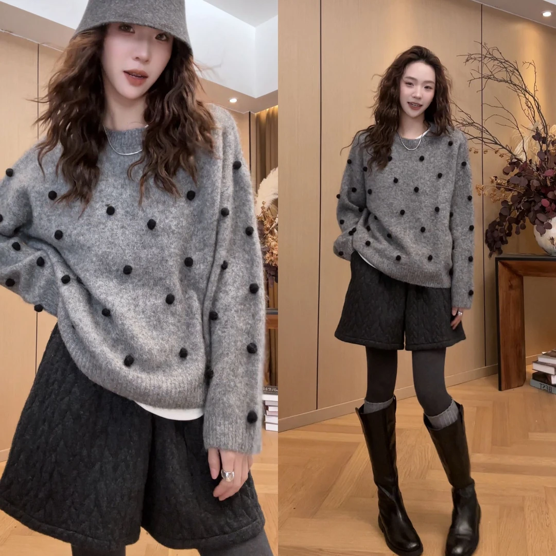 小静静一会【手缝球球毛衣】2025秋冬新款百搭显瘦上衣 2512C8828