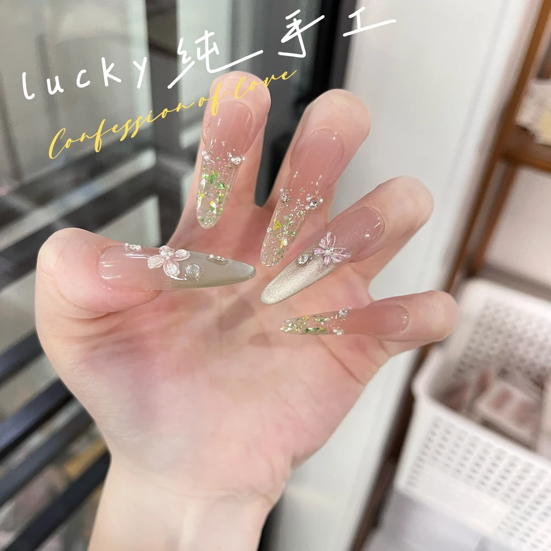 【琉璃碎钻】纯手工美甲精致新款清新美甲可拆卸穿戴