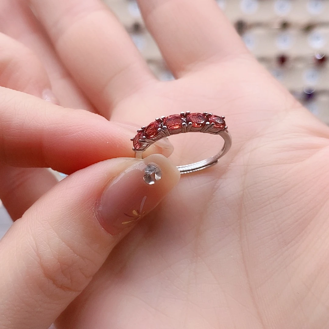 石榴石戒指银S925镶嵌戒指