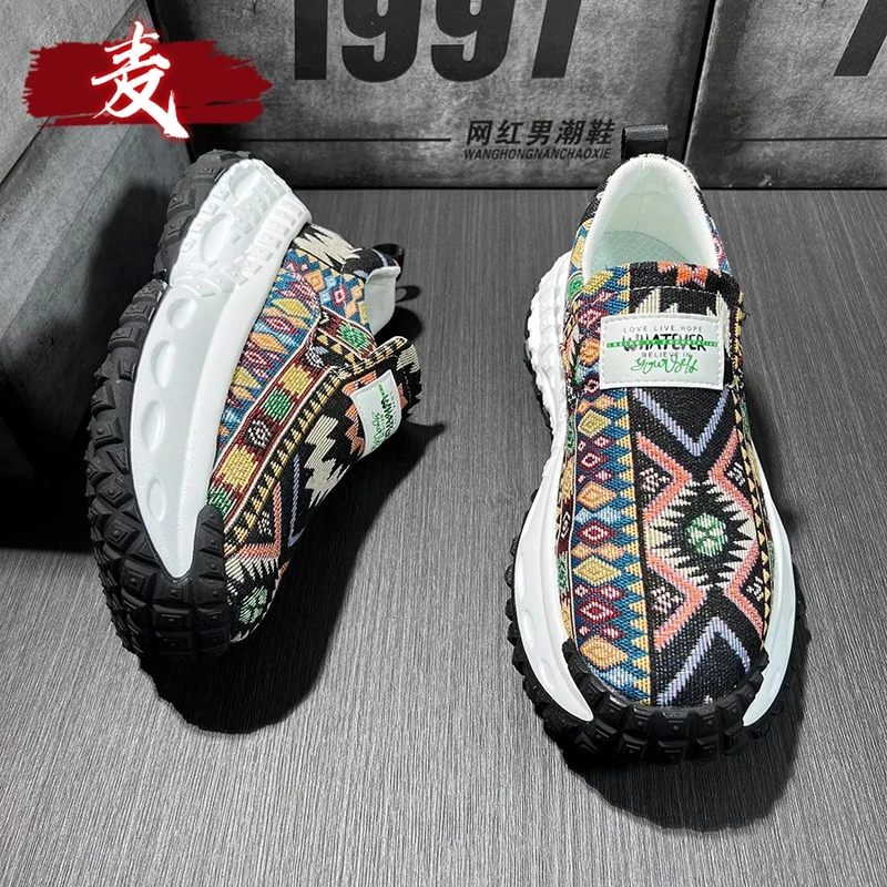 欧洲站男鞋春季2025新款搭轮胎厚底休闲百增高款跑步运动老爹鞋男
