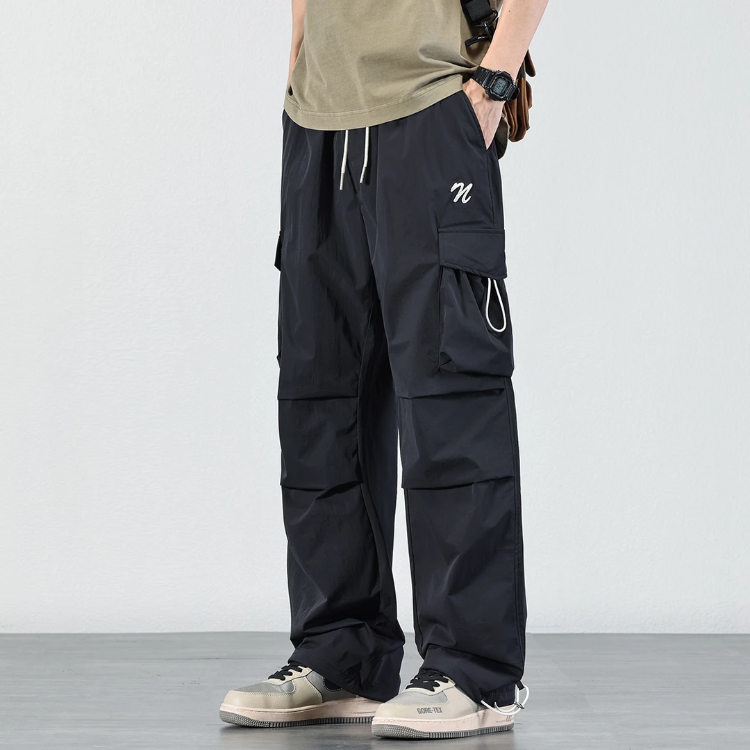 户外宽松多口袋褶皱工装裤男2025夏季轻薄透气百搭垂感休闲长裤男