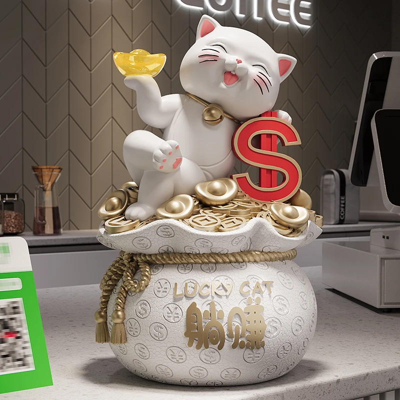 躺赚招财猫摆件存钱罐开业礼物收银台招财装饰品客厅玄关家居饰品